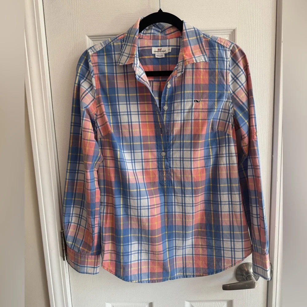 Vineyard Vines Plaid Popover Button Down Shirt Size 4
